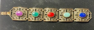 Vintage Sarah Coventry Armband goldfarben mit bunten bunten Cabochons - Bild 1 von 4