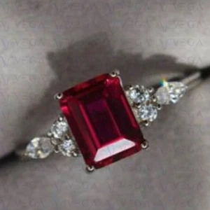 4.40 Carat Emerald Cut Natural Ruby and Diamond Prong Ring 950PT Platinum Plated - Picture 1 of 16