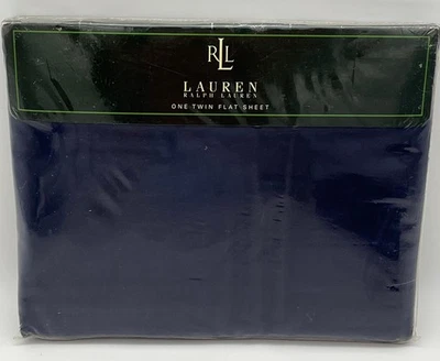 Vtg Ralph Lauren Twin Flat Sheet 100% Cotton 200 TC Navy Blue Made in USA - Image 1 of 4