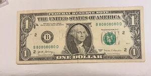 2017 US $1 FRN , Special 2 Digit Repeater serial number ! ! . - Picture 1 of 4