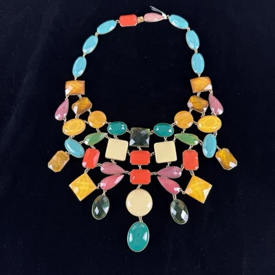 Banana Republic Multicolor Statement Bib Necklace Bold Resin Geometric Stones - Image 1 of 4