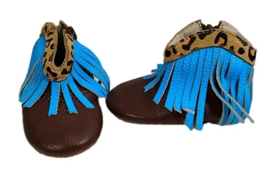 Little Toe Co. Девочек 6-12 м леопард печать синий бахрома коричневый младенца обувь ботинки - Изображение 1 из 4
