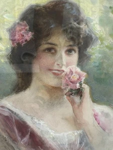 Watercolor By Jean Leon Gerome Ferris Noted American Artist Bn. 1863 Woman/ Rose - Picture 1 of 18