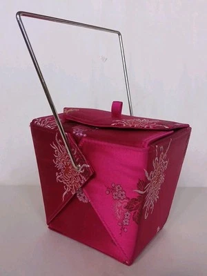 Valerie Stevens Handbag Hot Pink Satin With Flowers Chinese To Go Box Style - Image 1 of 4