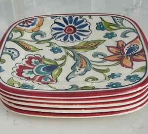 Multi-Color Tropical 8" Square Sandwich/Salad Plates - Set Of 5 - Picture 1 of 2