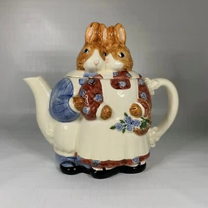Otagiri Japan Bunny Rabbit Teapot Hand Painted Easter Vintage EK Brownd DAMAGE - Imagen 1 de 10