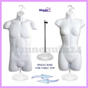 A SET OF MALE & FEMALE MANNEQUIN TORSO DRESS FORMS + 1 STAND + 2 HANGERS  - Picture 1 of 9