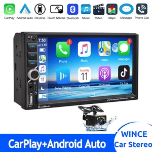 7" Double 2 DIN MP5 Car Stereo Radio Apple CarPlay Android Auto Head Unit + Cam - Picture 1 of 17