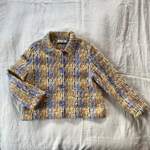 AVOCA blazer jacket women's 14 TWEED CHECK WOOL short boxy Made in Ireland - Picture 1 of 13