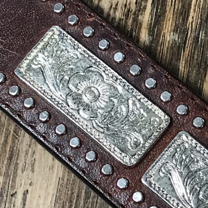 Nocona Girls Kids Concho Floral leather Belt Brown Western Rodeo Cowgirl 24 VTG - Picture 1 of 10