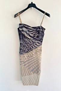 Karen Millen Dress Shift Grey Print Satin Removeable Straps UK 10-12 - Picture 1 of 9