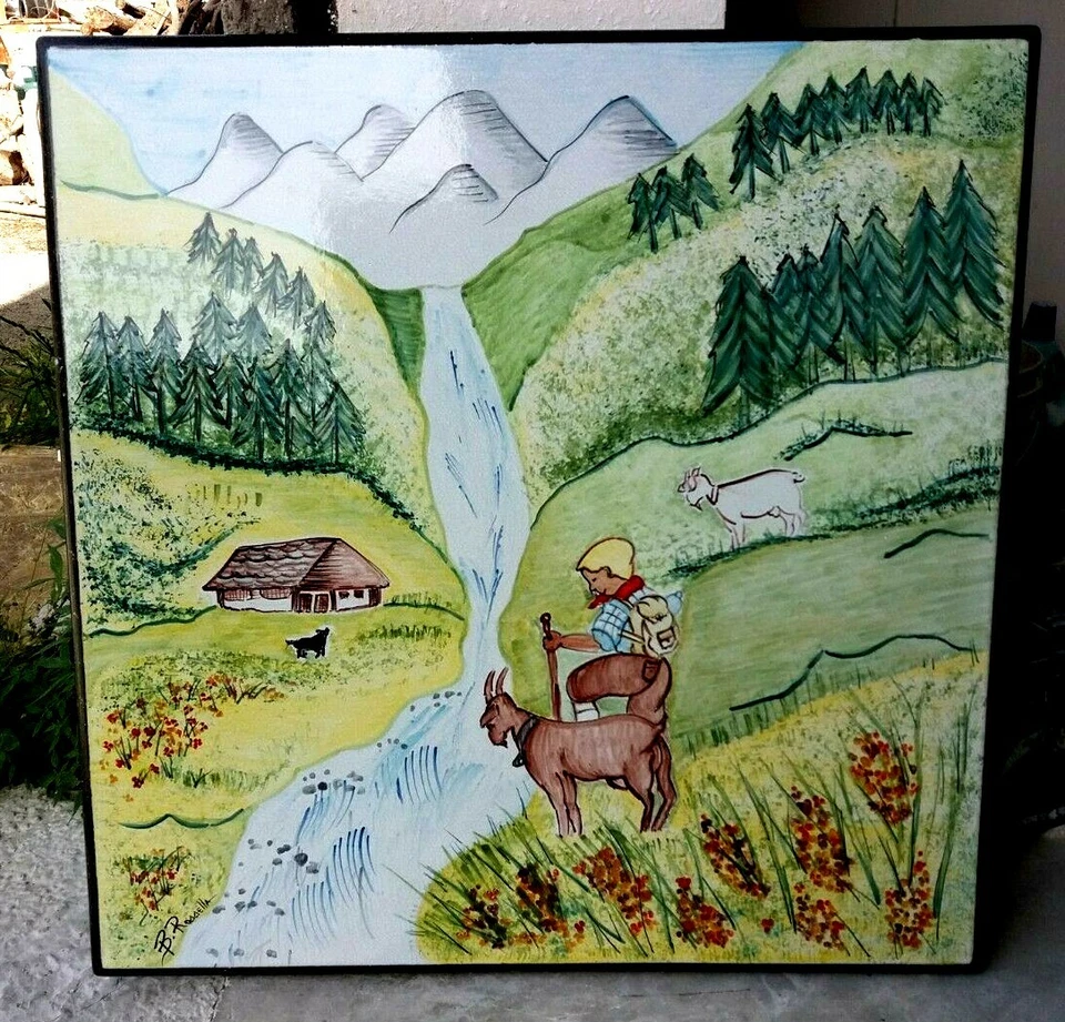 Tavolo o quadro in pietra lavica dipinto a mano. - Immagine 1 di 1