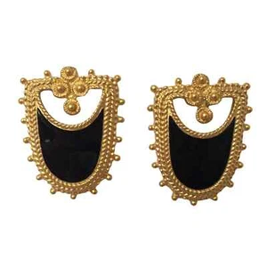 Vintage Avon 1991 Bold Shield Pierced Earrings Surgical Steel Posts Black Enamel - Picture 1 of 3