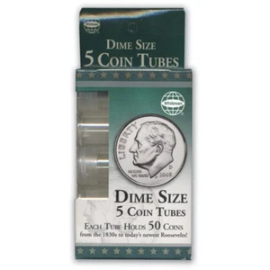 Whitman Dime Size Coin Tubes (Pack of 5 Tubes - Holds 50 coins each.) - Picture 1 of 1
