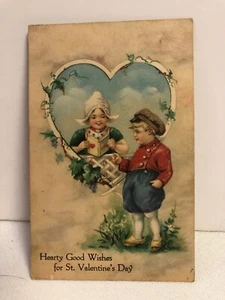 Dutch Boy & Girl Valentine Post Card ~ Gibson Line  ~ PC22 - Picture 1 of 7