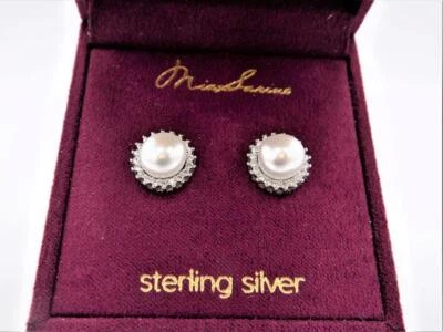 New Mia Sarine Pearl & Cubic Zirconia Sterling Silver Pierced Earrings - Image 1 of 3
