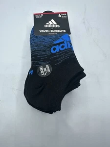 ADIDAS Boys Superlite No Show Socks, Size M ~13C-4Y ~ Black Assorted 6-Pairs NWT - Picture 1 of 3