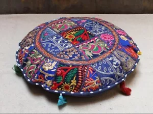 18" Round Floor Pillow Bohemian Patchwork Floor Cushion Pouf Case Vintage Indian - Picture 1 of 4