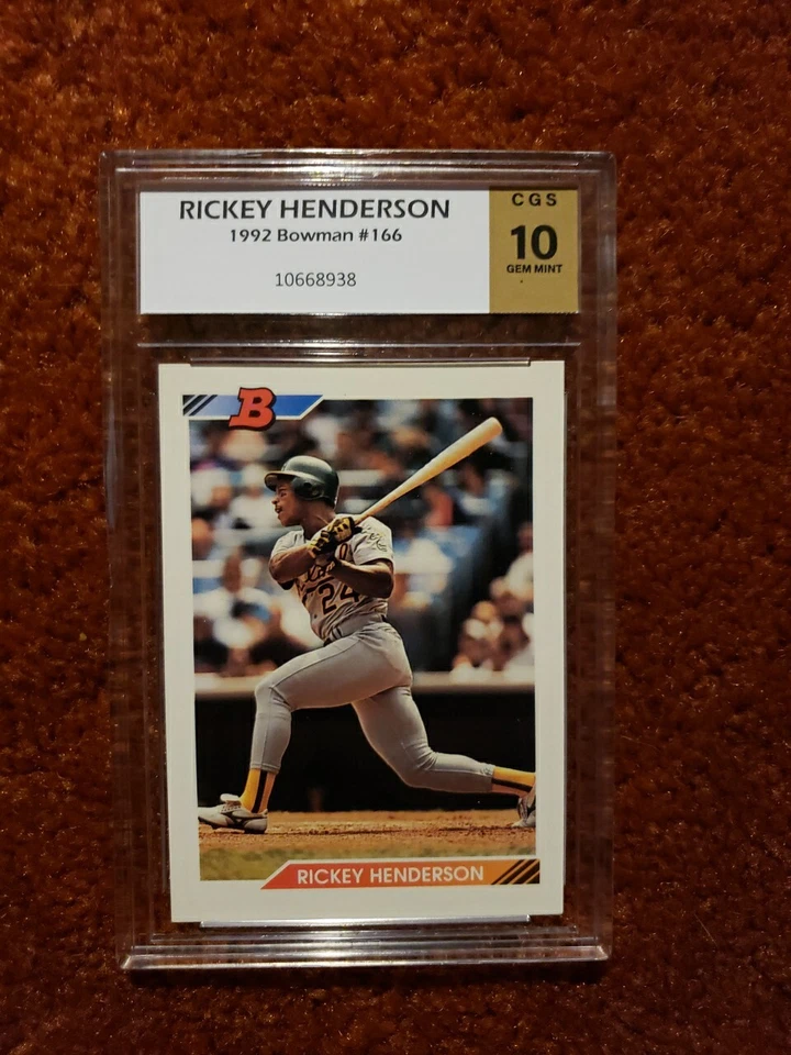 *RICKEY HENDERSON* 1992 Bowman Baseball #166 *CGS 10* Oakland A's  - Image 1 of 2