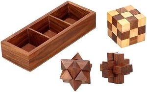 Handcrafted 3 in One Wooden 3D Puzzle Games Set Interlocking Teens Adults Gifts - Picture 1 of 3