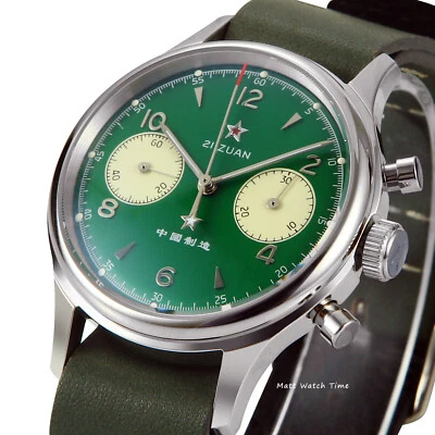 Seagull ST1901 Panda Verde Cronógrafo Zafiro, Pantalla Trasera, 2 Correas 1963 Nuevo en Caja Foto 1 de 4