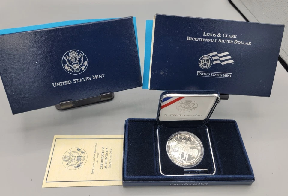 2004 US Mint Lewis & Clark Bicentennial Proof 90% Silver Dollar Box and COA - Image 1 of 1