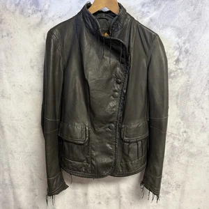 Burns 1876 Damen Lederjacke schwarz Fransen Western Biker Knopf 18,5x25 - Bild 1 von 19