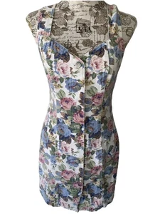 Vintage Y2K California Concepts Minikleid Blumen Denim Neckholder Grunge Gr. 7 - Bild 1 von 11