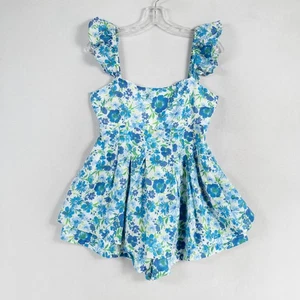 Altar'd State Romper Womens Sz Medium Blue Floral Ruffle Straps Smocked Layered - Picture 1 of 8