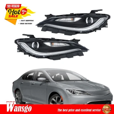 Halogen W/ LED DRL For Chrysler 200 2015-2017 Black Trim Right+Left Headlights - Изображение 1 из 4