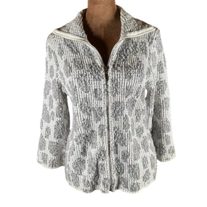 Ruby Rd Womens Metallic Knit  Animal Print Full Zip Jacket Size PM - Picture 1 of 8