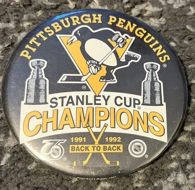 1991-1992 Pittsburgh Penguins Back To Back Stanley Cup Champions Button pin - Image 1 of 2