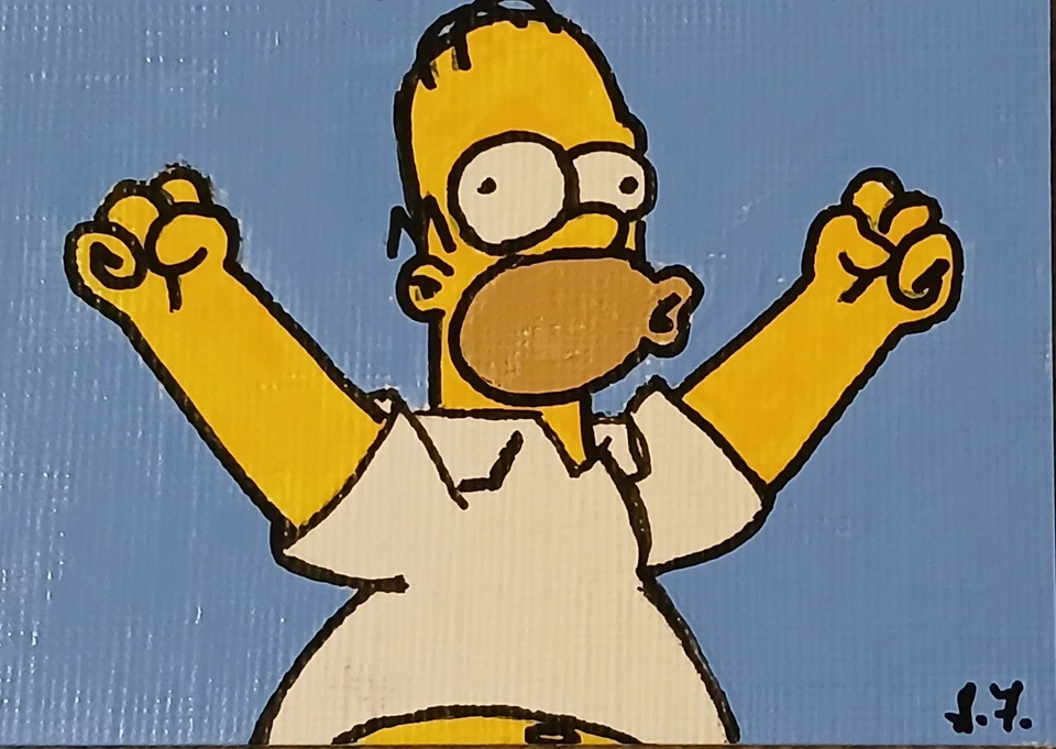 Homer Simpson ACEO Artista CARTÃO ORIGINAL PINTADO À MÃO Assinado OOAK  - Imagem 1 de 1