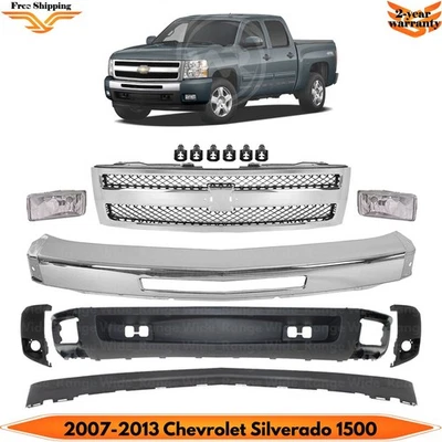 Front Bumper Chrome & Grille Assembly Kit For 2007-2013 Chevrolet Silverado 1500 - Imagem 1 de 4