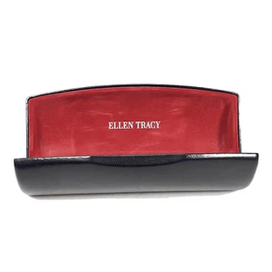 Ellen Tracy Eyeglasses Case Black Hard Clam Shell Red Faux Velvet Lined - Picture 1 of 4