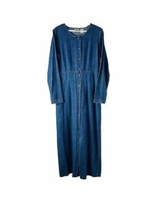 Vintage 90s L.L. Bean Womens 8 Tall Button Denim Jean Long Dress Primitive - Picture 1 of 5