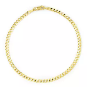 14K Yellow Gold Solid 2.5mm Concave Curb Cuban Link Chain Bracelet Anklet 8.5" - Picture 1 of 12
