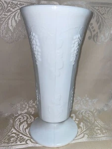 Indiana Glass Tall White Milk Glass Embossed Grape Vine Vase 10 Inches High - Picture 1 of 7