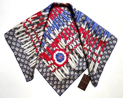 Unisex Gucci Envoltura de Seda GG Logo Club Azul Rojo Blanco WEB Unisex Sarga Bufanda Foto 1 de 4