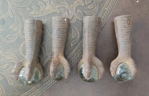 Vintage Cast Iron Claw on Glass Ball Stool Foot Ends set of 4 Cover