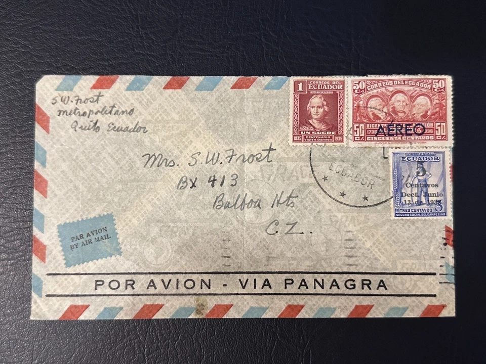 Cubierta ECUADOR 1937 AERO sobreimpresión correo aéreo de Quito Foto 1 de 2