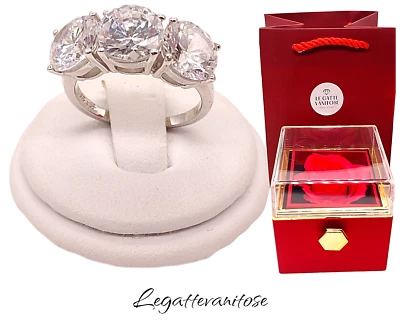 Anello TRILOGY in Argento 925 con zirconi 8 mm TAGLIO BRILLANTE con rosa eterna - Immagine 1 di 4