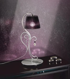 Lampada da comodino lumetto classico con cristallo argento e paralume nero - Foto 1 di 1