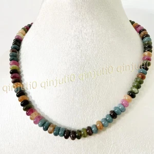 Natural Colorful Tourmaline Rondelle Gemstone Beads Necklace 14-48'' 4x6mm 5x8mm - Picture 1 of 6
