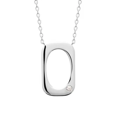 Collana In Argento 925/000 Rodio - Pendente Rettangolo Ajouré Ovale - Zirconio - Immagine 1 di 4