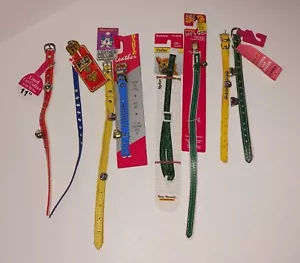 8 Pcs Cat Collar w/ Bells Adjustable Breakaway 6 are 11" 2 are 9" Lined Leather - Picture 1 of 5