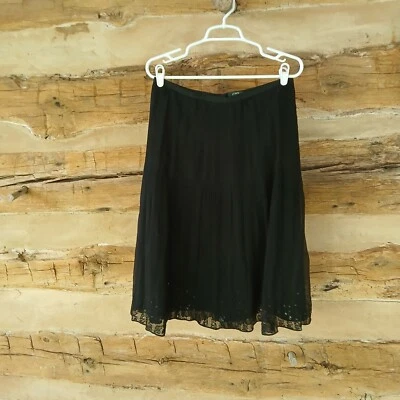 J. Falda Crew Vintage Para Mujer Línea A Midi Forrada Lentejuelas A Acentos Seda Negra Talla 6 Foto 1 de 4