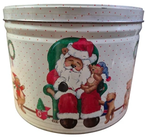 RARE Vtg Copper Popper Santa Christmas Bears Tin Collectible 7/25" H x 9.75" DIA - Picture 1 of 10