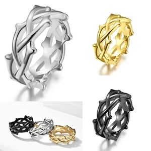 Herren Damen Dornenkrone Ring Edelstahl Baum Rebe Zweig Glücksgeschenk Silber - Bild 1 von 15