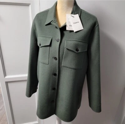 THEORY Shirt Jacket Winsome Wool Cashmere Shacket Spruce Size L NWT  - Image 1 of 4